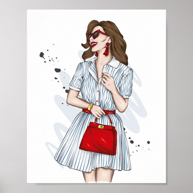 Poster Linda garota em roupas de na moda com moda (Frente)