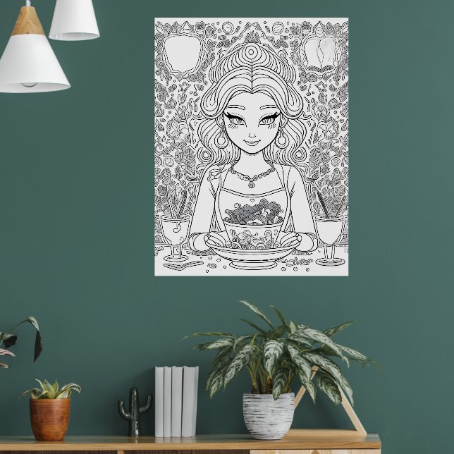 Poster Linda garota em um café (Sala de Estar 1)