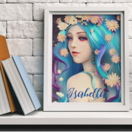 Poster Linda Garota Etérea com Flores Personalizadas