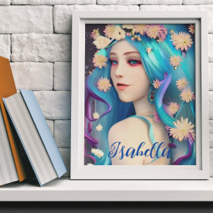 Poster Linda Garota Etérea com Flores Personalizadas