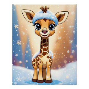 Pôster Linda girafa de Natal em Beanie Hat MY PRÓPRIA ART