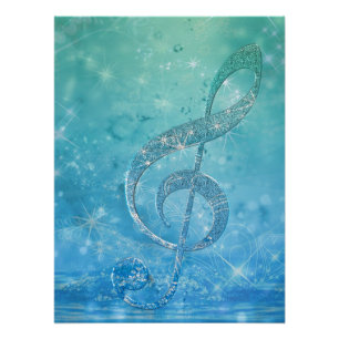 Pôster Linda Glittery Blue Music Note Treble Clef