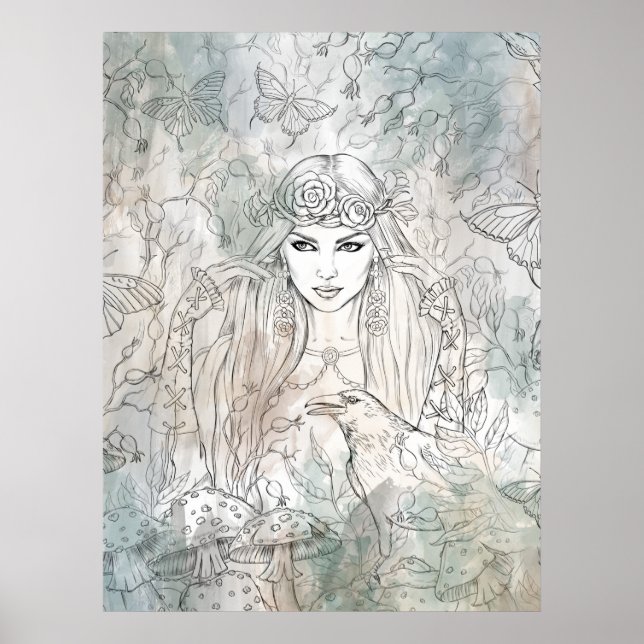 Poster Linda gótica com um desenho feito à mão (Frente)