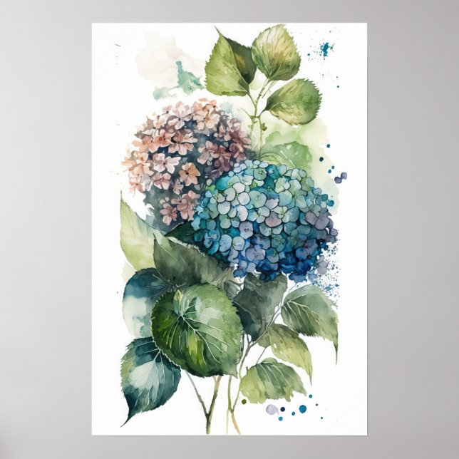 Poster Linda Hydrangeas Watercolor (Frente)
