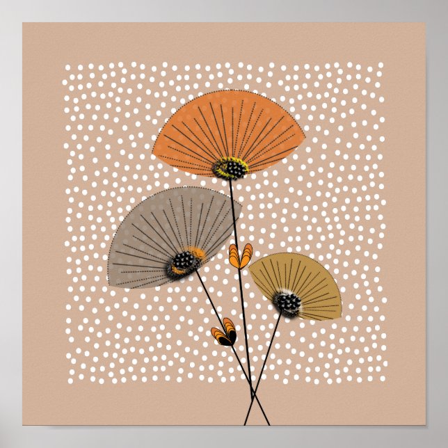Poster Linda Ilustração das Flores Retro (Frente)