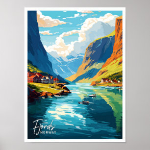 Poster Linda ilustração de Viagem de Arte da Noruega em F