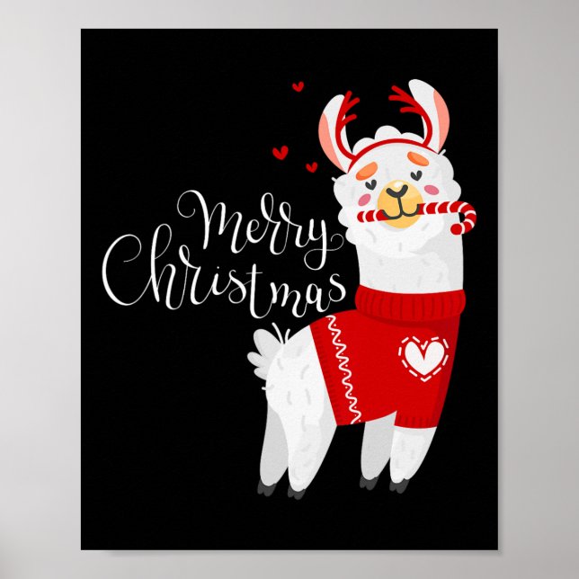 Poster Linda Llama com doce Cane Feliz Natal (Frente)