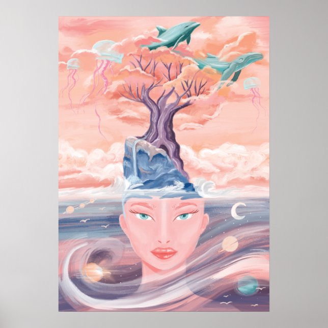 Poster Linda Mãe Mística Terra e Galáxia Universa (Frente)