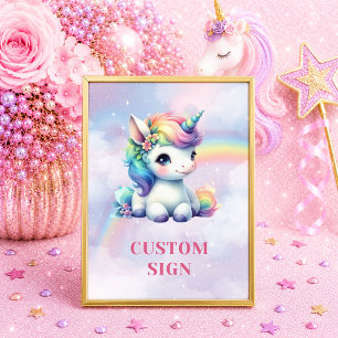 Poster Linda Menina Arco-Íris Unicórnio Aniversário Perso