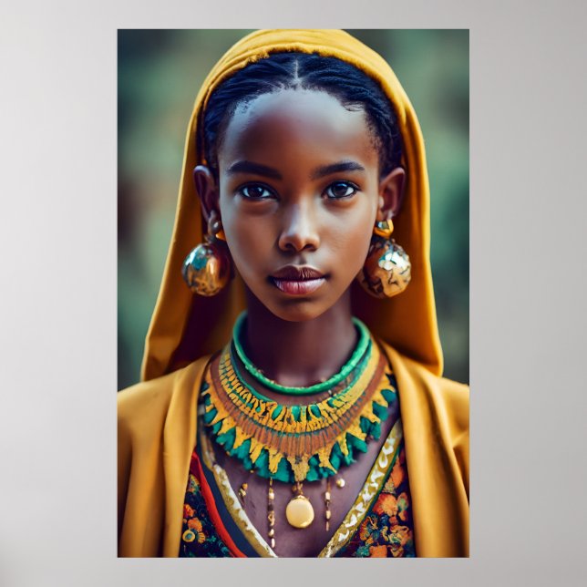Poster linda menina da etnia centro-africana, (Frente)