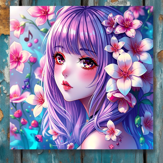 Poster Linda Menina de Animação com Cabelo Roxo (Criador carregado)