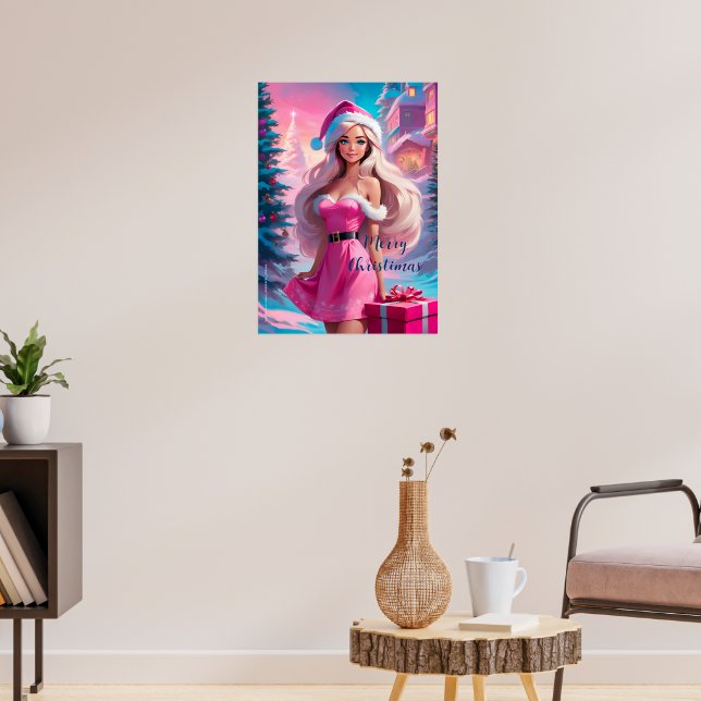 Poster Linda Menina de Natal Rosa 01 (Sala de Estar 3)