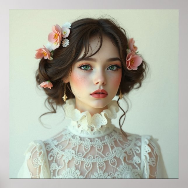 Poster Linda menina Imprimível vestido casual branco (Frente)