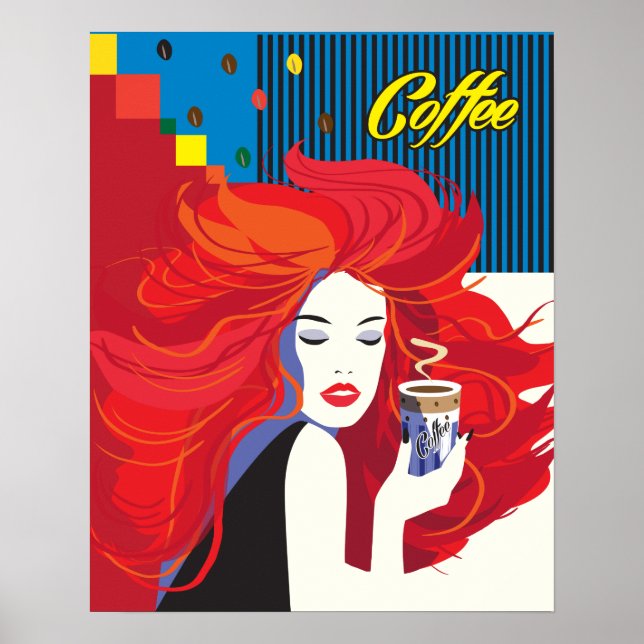 Poster "Linda moça com copa de café" Pop Art (Frente)