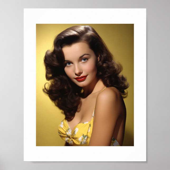 Poster Linda Mulher Amarela Pinup Girl (Frente)