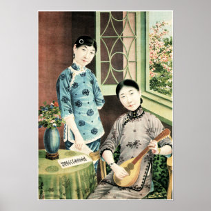 Poster Linda Mulher Chinesa Retrato Musical Chinês Antig