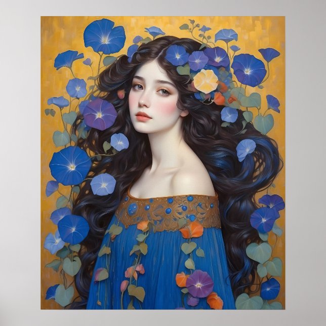 Poster Linda Mulher Com Glórias Da Manhã (Frente)