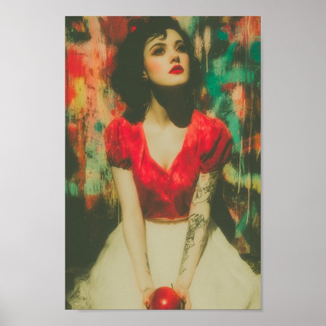 Poster Linda mulher com tatuagens e uma maçã (Frente)