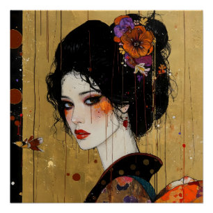 Pôster Linda mulher em Kimono