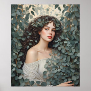Poster Linda mulher entre as folhas de Eucalyptus