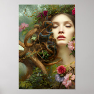 Poster Linda Mulher na Pintura da Natureza Colorida   4  