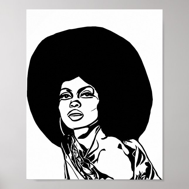 Poster Linda Mulher Negra Desenho de Tinta Afro (Frente)