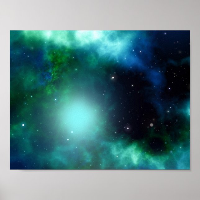 Poster Linda Nebulosa Verde cheia de Estrelas (Frente)