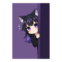 Linda Neko Chibi Curiosa – Garota Gato Roxa Tímida