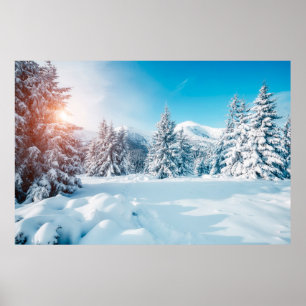 Poster Linda paisagem natural de inverno, incrível montan