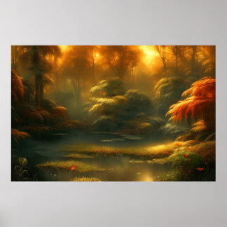 Poster Linda paisagem serena clássica de pequena creek po