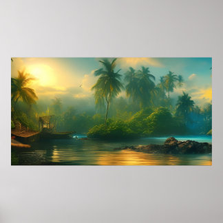 Poster Linda paisagem tropical da ilha do Pacífico Sul