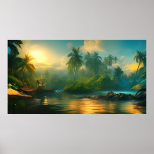 Poster Linda paisagem tropical da ilha do Pacífico Sul