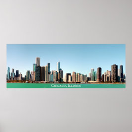 Poster Linda Panorâmica Chicago Skyline River Sunny