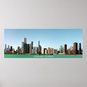 Poster Linda Panorâmica Chicago Skyline River Sunny