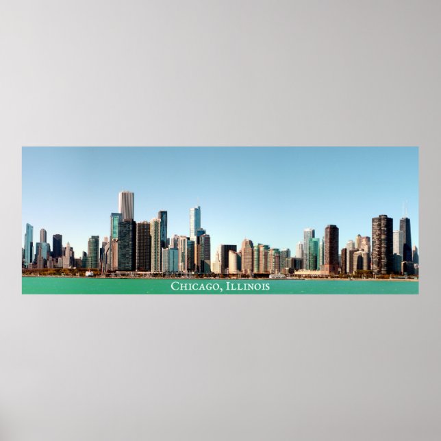 Poster Linda Panorâmica Chicago Skyline River Sunny (Frente)