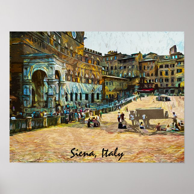 Poster Linda pintura a óleo da cidade de Siena Itália (Frente)