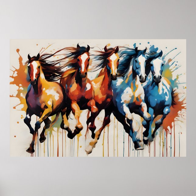 Poster Linda pintura de cavalos (Frente)