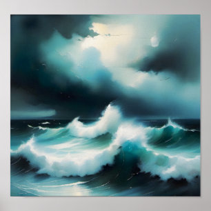 Poster Linda pintura de ondas legal no Oceano Azul