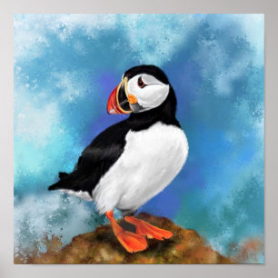 Poster Linda pintura de pássaros do Atlântico Puffin, A