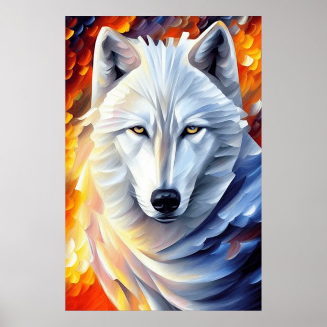Poster Linda pintura do Lobo Branco (Frente)