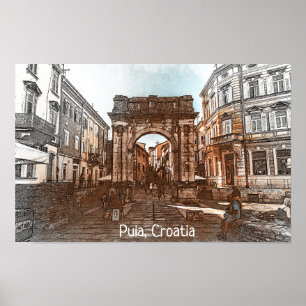 Poster Linda pintura na cidade de Pula Croácia