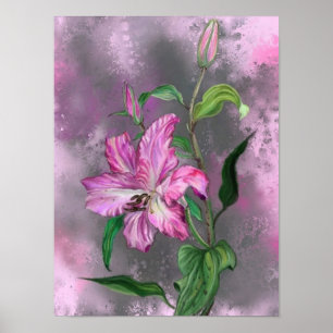 Poster Linda pintura roxa de flor roxa pintada de flor mi