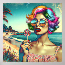Poster Linda Pop de Arte Retro com Lollipop