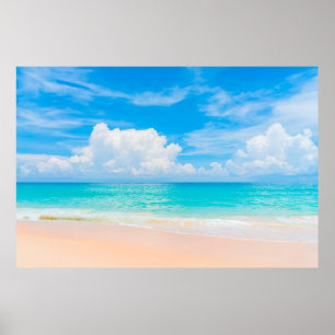 Poster Linda praia tropical com céu azul e branco c