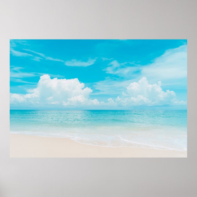Poster Linda praia tropical com céu azul e branco c (Frente)