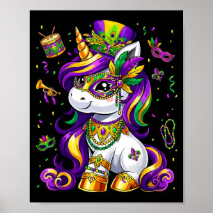Poster Linda princesa unicórnio de contas do mardi gras p