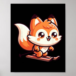 Poster Linda Raposa De Esqui Kawaii Encosta Alpina Divers