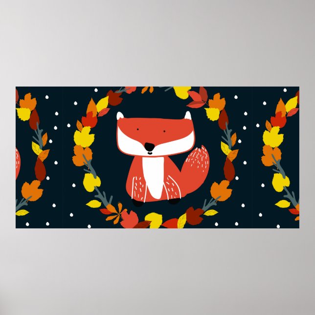 Poster Linda raposa no padrão da floresta de inverno (Frente)