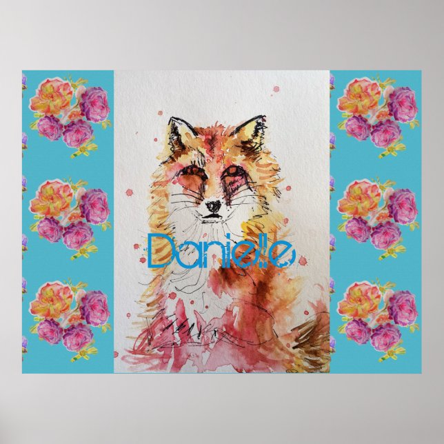 Poster Linda Raposa Vermelha Animal Rosa Rosa Teal (Frente)