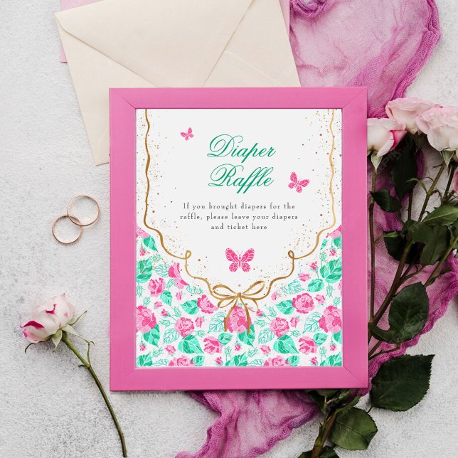 Poster Linda Rosa Floral Arco-íris Dourado Chá de Bebê (Criador carregado)